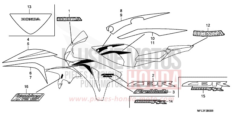 STRIPE/MARK (1) for CBR1000RR Fireblade PEARL SIREN BLUE-A (PB123) from 2009
